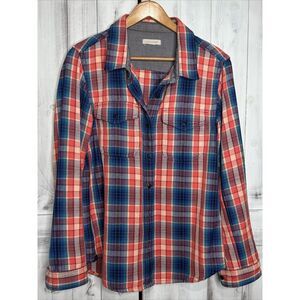 OUTERKNOWN BLANKET SHIRT PINK WHITE BLUE PLAID LONG SLEEVE BUTTON UP M/L